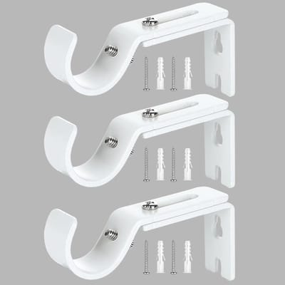 Set van 3 verstelbare houders voor gordijnroede - metalen wandhouders voor gordijnen - wit - geschikt voor gordijnroedes tot 2-2,5 cm doorsnede