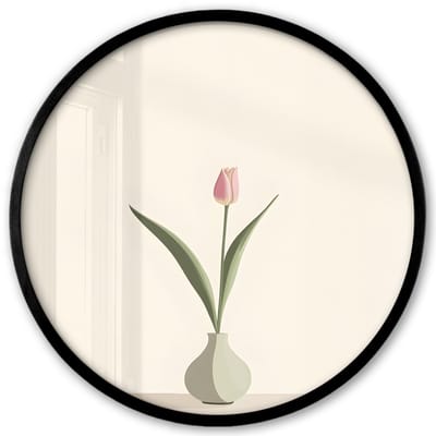 Poster in lijst Rond - Fotolijst 40x40 cm - Posters - Tulp - Vaas - Beige - Ronde posterlijst zwart - Decoratie - Wanddecoratie woonkamer - Muurdecoratie slaapkamer