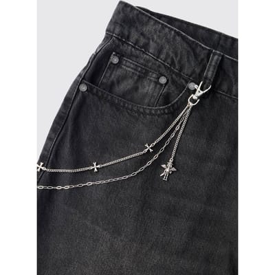 Zilveren Schedel En Kruis Jeans Ketting | Silver