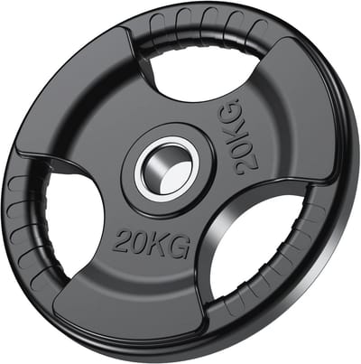 Olympische halterschijven met rubberen afwerking en Tri-Grips voor krachttraining