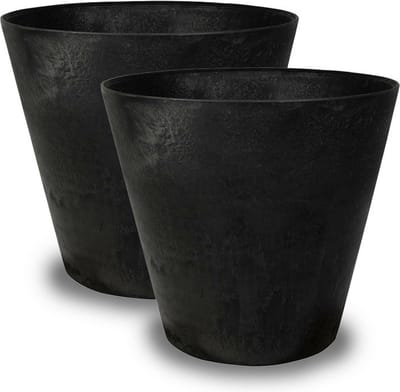 Artstone Bloempot Claire - 2x - zwart - D43 x H39 cm - met drainagesysteem - voor binnen en buiten