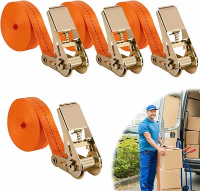 Set van 4 Verstelbare Lashing Straps 2,5 cm x 5 m met Ratchet - Maximale Belastbaarheid 1000 kg voor Bagage, Motorfietsen en Fietsen