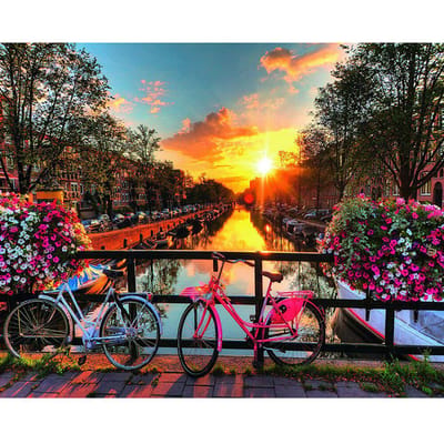 DIY 5D Diamond Painting Kruissteek fiets en rivierlandschap Diamantborduurwerk Handwerk 20X30CM gray