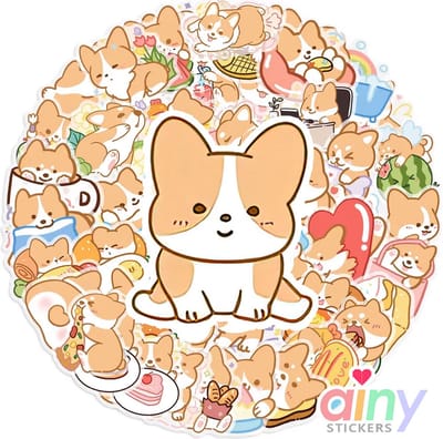 Ainy Kawaii Shiba Hondje PET Stickers 50 stuks voor bullet journal, fotoalbum, laptop, telefoon, waterfles en zelfs als muursticker of geschenksticker. Beloningsstickers / knutselen stickervellen voor kinderen en volwassenen