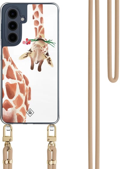 Casimoda® hoesje met beige koord - Geschikt voor Samsung A16 - Giraffe - Afneembaar koord - TPU/polycarbonaat - Bruin/beige