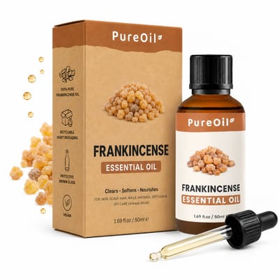 PureOil – Frankincense Etherische Olie – 50ml – 100% Puur, Natuurlijk & Vegan – Voor Huid | Gezicht | Scalp | Diffuser – Wierookhars