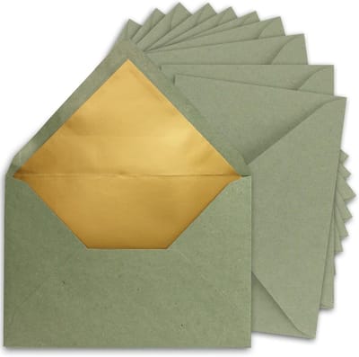 Kraftpapier Enveloppen - Groene Enveloppen - Versturen van kaarten - Goudkleurige zijdevoering - C5 156x220mm - Groen