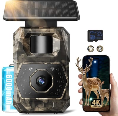 Wildcamera met App - Natuurcamera Outdoor - Natuur Oogsten - Zonne-energie Opladen - 64MP 4K Video - Geel Groen