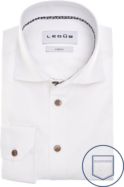 Ledub modern fit overhemd - popeline - wit - Strijkvriendelijk - Boordmaat: 41