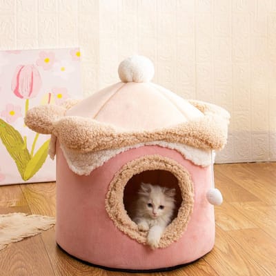 IJs Kattenmand Huisdierenmand Schattig Prinsessen Kattenbed Lief Gesloten Hondenkennel Verdikt Warm Kattenverblijf In Herfst en Winter M size (40 * 40cm)