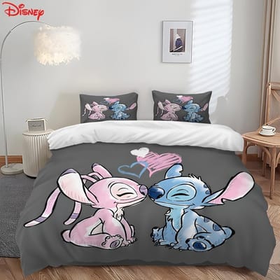 Stitch Print Slaapkamer beddengoed set dekbedovertrek Kerstcadeaus Comforte Cartoon Met kussensloop geschikt voor kinderen en volwassenen 150*200cm 3pcs