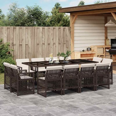 vidaXL - 13-delige - Tuinset - met - kussens - poly - rattan - bruin