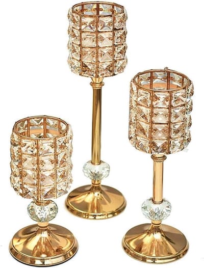 Kaarsenhouder Kristal - Kandelaar Luxe - Huis Decoratie - Handgemaakt Ontwerp - Set - Goud