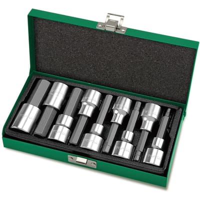 Zeskantschroevendraaierbit doppenset TOPTUL 1/2 inch 9 Stk 4, 5, 6, 7, 8, 10, 12, 14, 17 mm 80mm