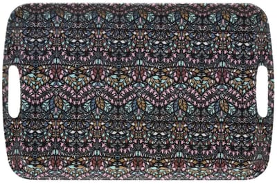 5Five Design dienblad van melamine - 47 x 30 x 2 cm - flowers print antraciet - opstaande rand - voor glazen en kopjes