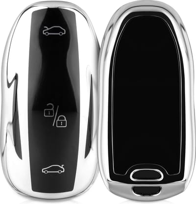 kwmobile autosleutel hoesje geschikt voor Tesla Model S / Model Y / Model 3 hoes - TPU autosleutel behuizing - Beschermende auto sleutel case - Sleuteletui in hoogglans zilver