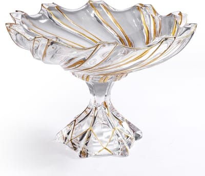 Grote handgeschilderde gouden wervelvormige kristallen decoratieve schaal van 32 cm, perfect voor keukenblad en als centerpiece voor de eettafel