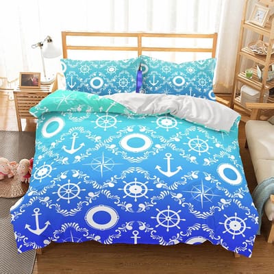 Mediterrane Beddengoed Donkerblauw King Size Dekbedovertrek Kussensloop Scheepsanker Bedsprei Dubbele Dekbedovertrek Set Blauw 228x228 EU single(135x200cm) blue