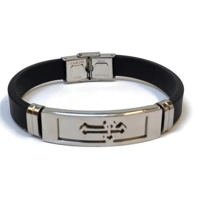 Aramat Jewels | Armbanden | Siliconen Armband Heren Rvs Kruis 20cm | | | |10mm | Silicone | Volwassenen | Verkleurd niet