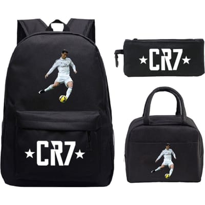 Cristiano Ronaldo Randproducten Cr7 Bedrukking Kinderrugzak Sterbedrukking Leerling Schooltas Lunchtas Etui Drie Delen Set No specifications