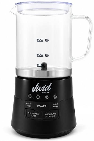 Vivid Green Glazen Melkopschuimer - Vaatwasserbestendig - PFAS-vrij - Uitneembare Glazen Kan - Inductie - 400 ml - Elektrisch - Warm & Koud Schuim en Chocolademelk