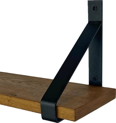 GoudmetHout® Wandplank Industrieel - 180 x 20 cm Muurplank - Donker Eiken Hout - Decoratie Wandrek & Boekenrek - Hangplank Keuken - Wall Shelf + 2 Mat Zwarte Plankdragers van Staal