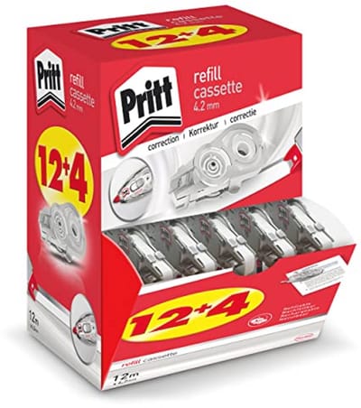 Navulcassettes voor correctieroller - 12 + 4 stuks, 4,2 mm breedte, 12 m lengte, flexibele punt