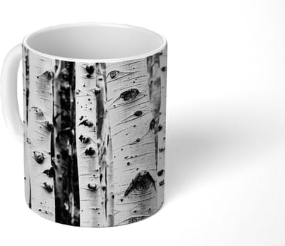 Mok - Koffiemok - Bomen - Hout - Zwart wit - Natuur - Mokken - 350 ML - Beker - Koffiemokken - Theemok