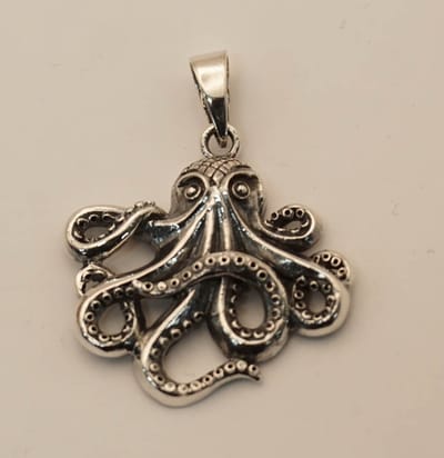 Sterling zilveren hanger octupus - 925 zilver hanger inktvis - zilver hangertje inktvis - zeedieren hanger - hangertjes dieren in de zee - mooie dieren hangers van zilver - zilveren bedel inktvis voor aan ketting - sterling zilver bedel octopus