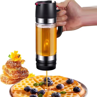 300ml Druppelvrije Honingdispenser van Borosilicaatglas – Glazen Siroopdispenser met Standaard – Herbruikbaar, Hygiënisch & Stijlvol