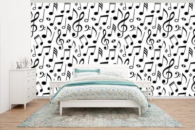 Behang - Fotobehang Muziek - Patronen - Zwart Wit - Breedte 500 cm x hoogte 280 cm