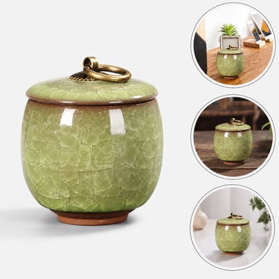 Keramische Gedenkurn - Mini urn van keramiek - Ljskraakpatroon - 70ml - Gedenkurn voor mens en huisdieren - Groen