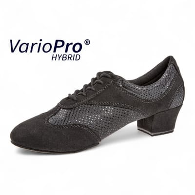 Diamant 188 - 134 - 548 VarioPro - Flexibele Dames Dansschoen - Cubaanse Hak 3.7cm - Vetersluiting - Dansen diverse dansvloeren - Multiflex zool kunststof met suede randen - Latin, Ballroom, Tango, Salsa, Kizomba - Diamant - Zwart - 37.5