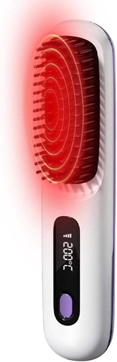 Verwarmde Haarborstel - Stijltang Borstel - Volume Krullen Maken - Draadloos Touchscreen Bediening - 20cm Lengte - Zwart Wit