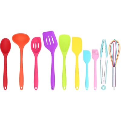 10-delige set Siliconen Keukengerei Keukengerei Anti-aanbak Spatel Lepel Eierklopper Kwast L(for 6.5-9kg) yellow