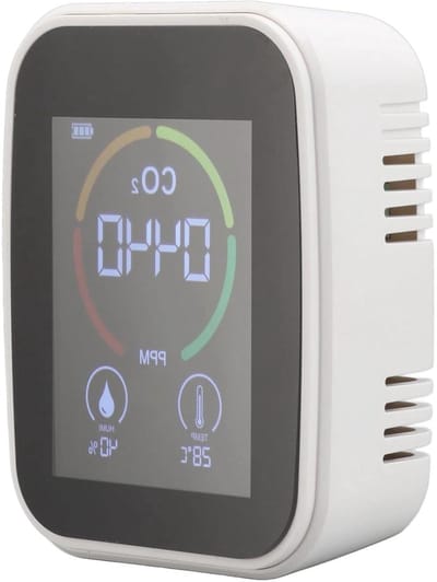 Luchtkwaliteit Monitor - CO2 Meter - Binnenlucht Meten - Intelligente Kleurenscherm - 9.2x7.2x4cm - Wit