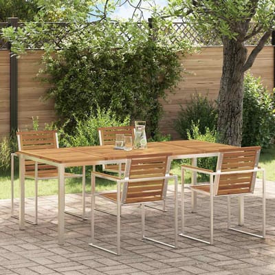 vidaXL Eettafel 200x90x75 cm Massief Acacia Hout en Roestvrijstaal