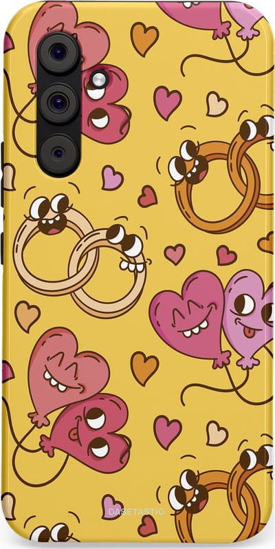 Casetastic Hoesje Geschikt voor Samsung A54 (5G) - Stijlvolle Beschermende Duo-layer Case - Gele Hartenpret