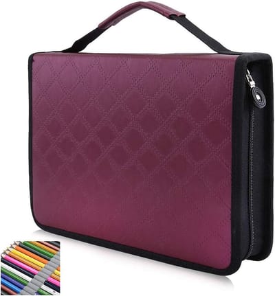 Allecto Plus - Grote capaciteit PU leren etui met handvat - 150 opbergvakken - Briefpapier organizer voor school