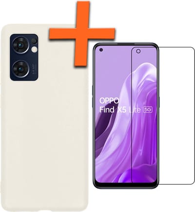 Hoes - Met Screenprotector - Geschikt voor OPPO Find X5 Lite - Sterk & Shockproof - Back Cover - Siliconen Case - Telefoon Hoes - Wit