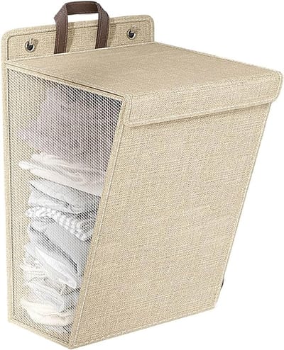 iBright hangende wasmand met Deksel - Inklapbare waszak - 60 Liter - Inclusief Muurbevestiging - Beige