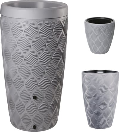 Combinatie set Wave - Regenton + 2 Bloempotten/Plantenbakken - Zilver - Tuin - Super Voordeelset