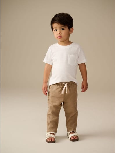 Next - Jongens - Linnen Blend broek met elastische taille - Bruin