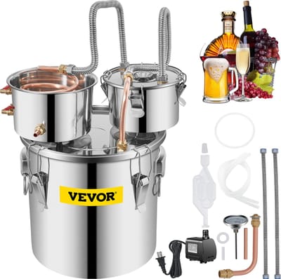 VEVOR Moonshine Still Distiller 21 L Alcohol Distiller Moonshine Still 40 X 40 X 37 Cm Moonshine Wijn Still Distiller Gemaakt Van Roestvrij Staal En Rood Koper Voor Het Distilleren Van Fruitwijn, Enz