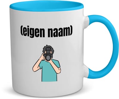 Akyol - fotograaf man met eigen naam koffiemok - theemok - blauw - Fotograaf - fotografen - leuk cadeau voor iemand die houd van foto's maken - cadeau - kado - 350 ML inhoud