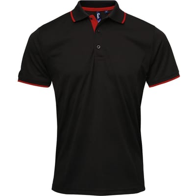 Premier Herencontrast Coolchecker Polo Shirt (Zwart/Rood)