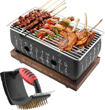 Houtskool Japanse Grill - Mini BBQ Grill Draagbare Kookplaat Tafeltop Party Accessoires BBQ Schoonmaakborstel