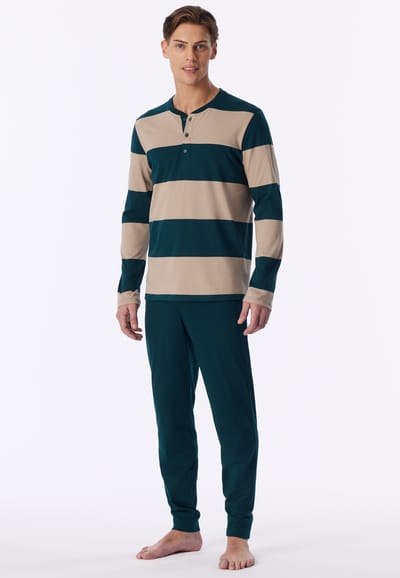Lange pyjama met manchetten, streepjes, diepzeegroen - Casual Nightwear 52