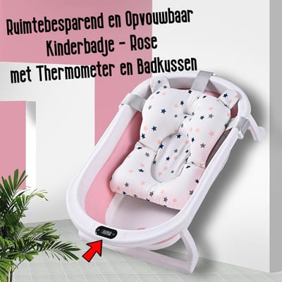 Allernieuwste.nl® Opvouwbaar Opklapbaar BabyBad met Thermometer Badkussen en Standaard - Kinderbadje Babybadje Kleur Rose