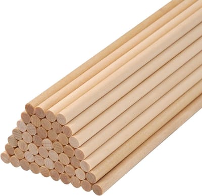 50 Stuks Houten Stokjes 1/4 x 38 cm - Ronde Houten Stokken voor Knutsel en Decoratie